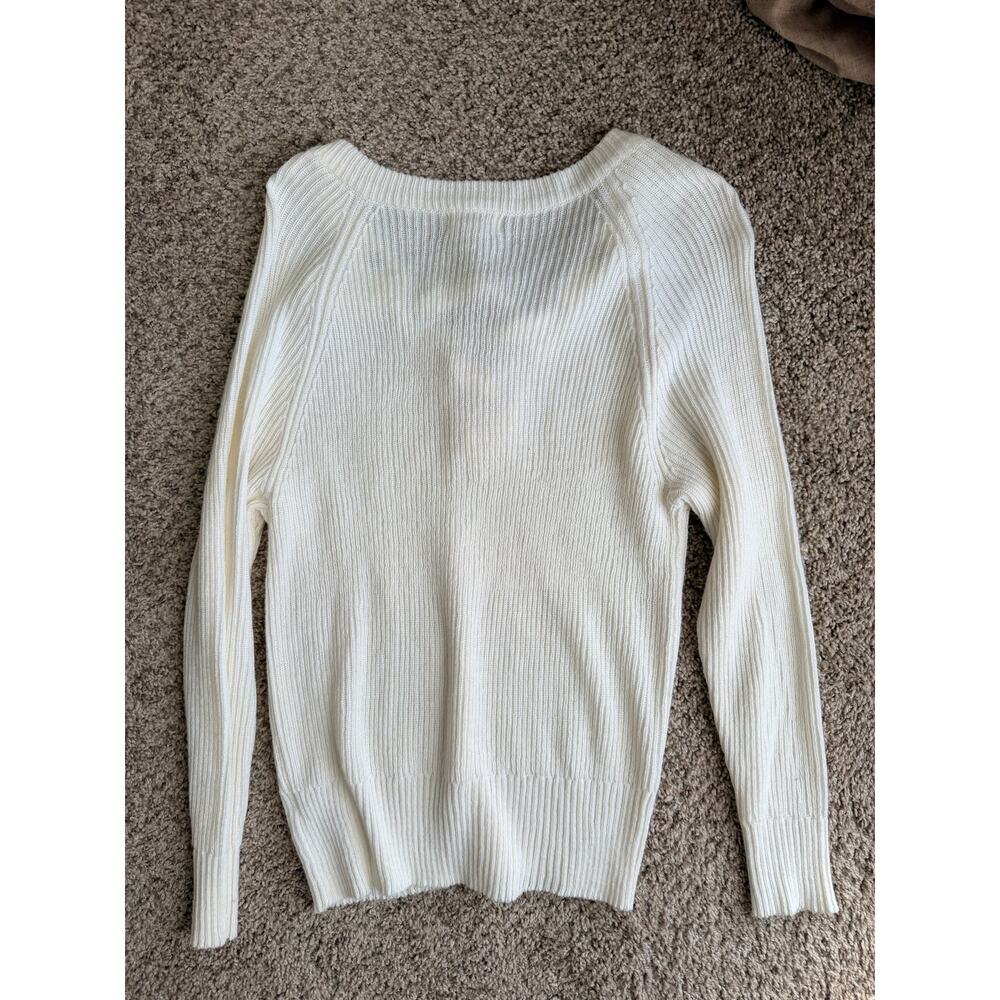 3 for $25 Umgee off white cotton blend ribbed sweater tie front euc L - Picture 4 of 5